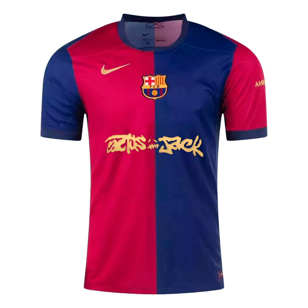 Camisa Barcelona I 24/25 - Edição "Travis Scott" - Torcedor Nike Masculina - Azul e vermelha