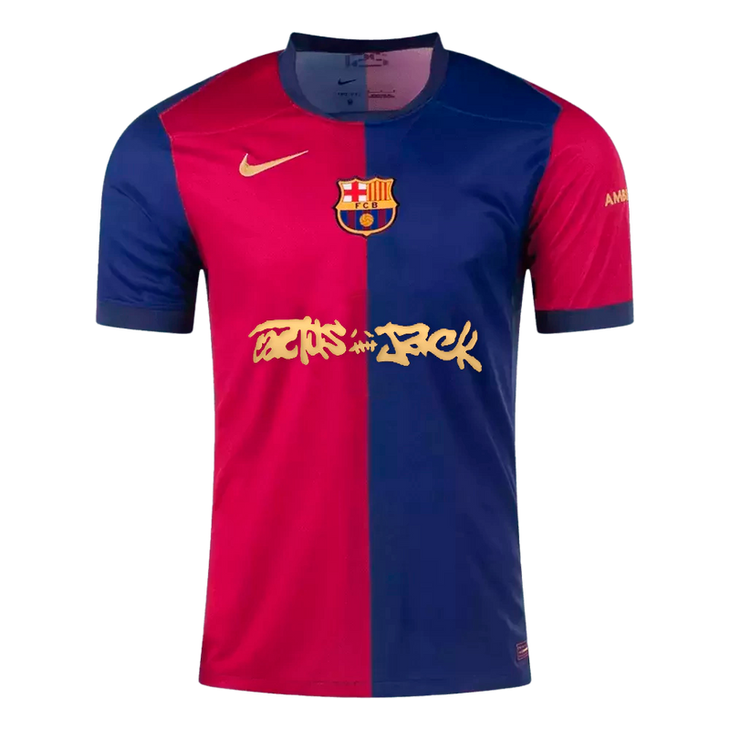 Camisa Barcelona I 24/25 - Edição "Travis Scott" - Torcedor Nike Masculina - Azul e vermelha