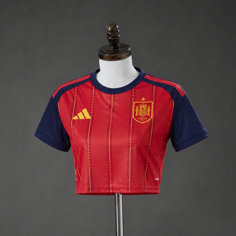 Cropped Espanha Home 26/27 - Torcedor Adidas Feminina - Azul e vermelha