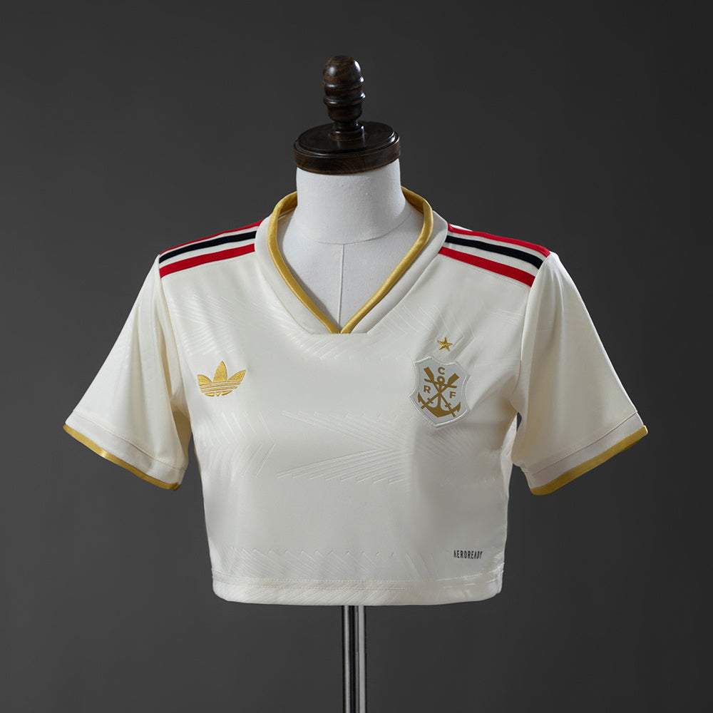 Cropped Flamengo Away 26/27 - Torcedor Adidas Feminina - Branco e amarelo