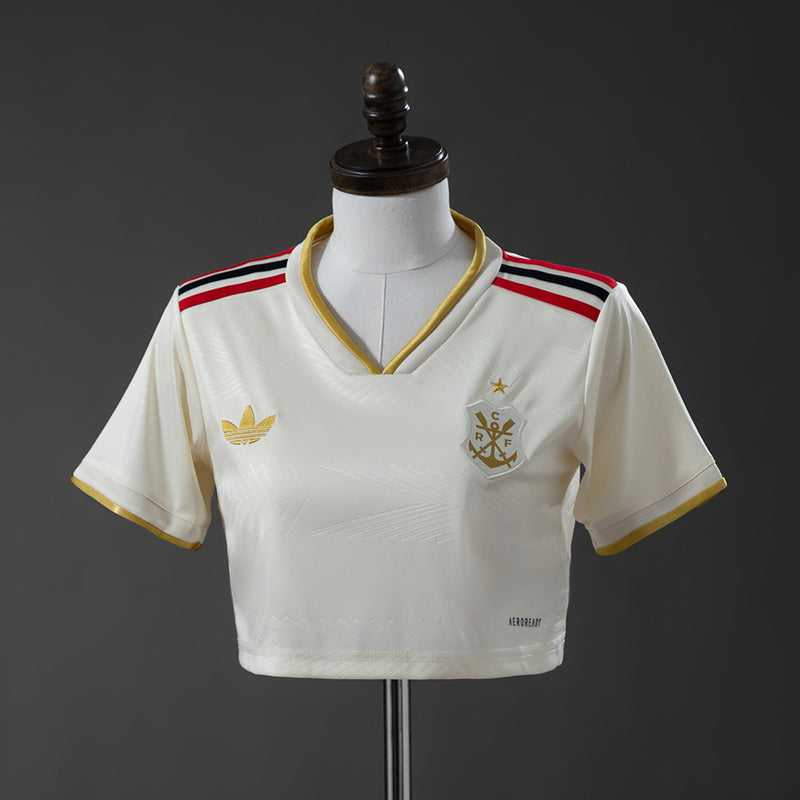 Cropped Flamengo Away 26/27 - Torcedor Adidas Feminina - Branco e amarelo