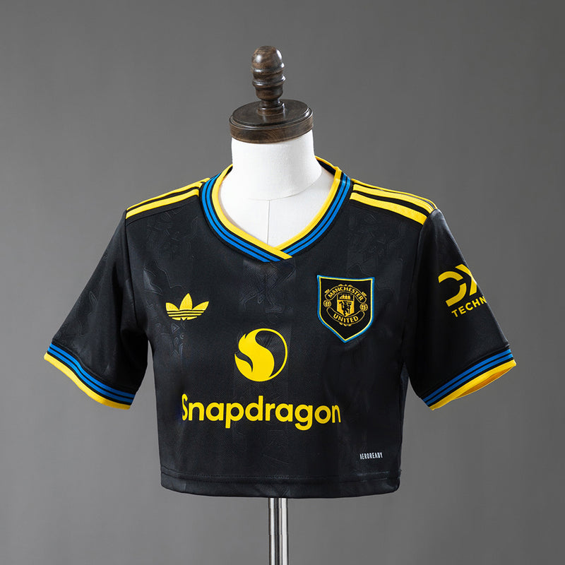 Cropped Manchester United Away 26/27 - Torcedor Adidas Feminina - Preto e amarelo