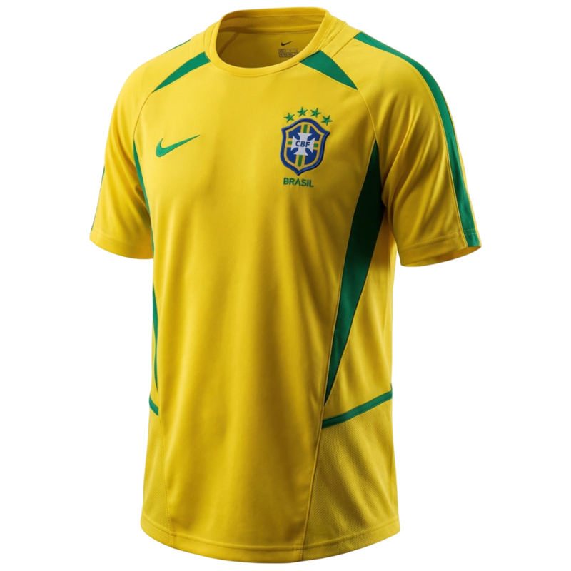 Camisa Seleção Brasileira Home 2002 - Nike Retrô Masculina - Verde e Amarela