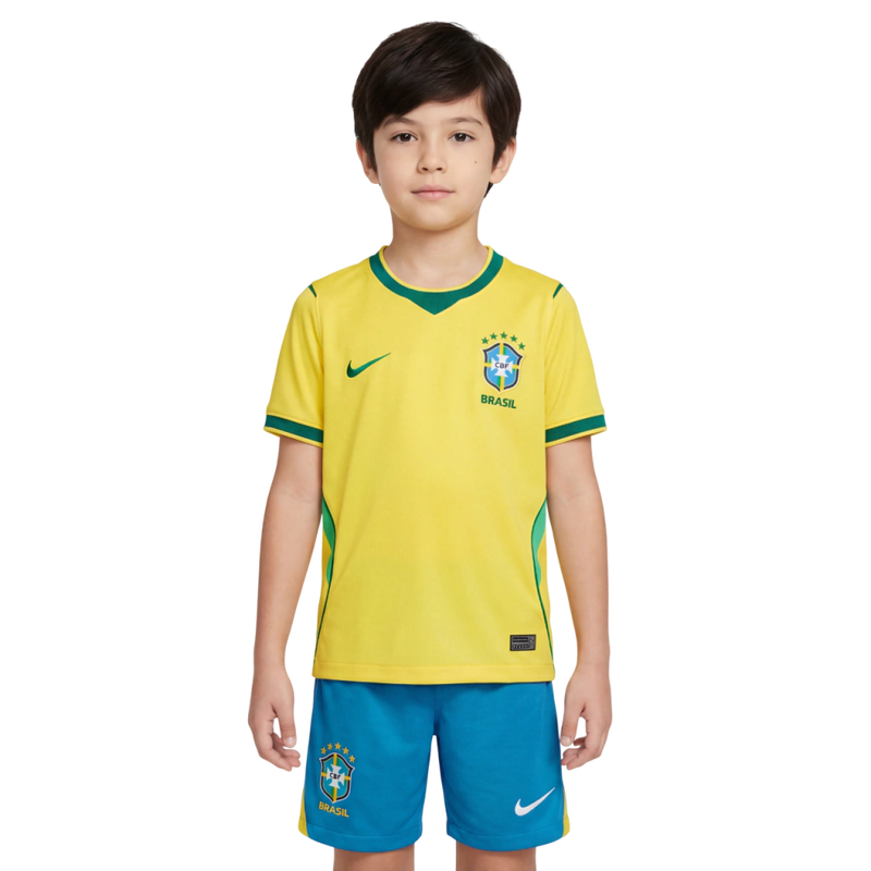 Kit Seleção Brasileira Home 26/27 Copa do Mundo - Torcedor Nike Infantil - Verde e Amarelo