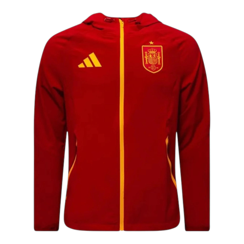 Jaqueta Corta-Vento Seleção Espanha 26/27 - Masculina Adidas - Vermelha com detalhes em amarelo