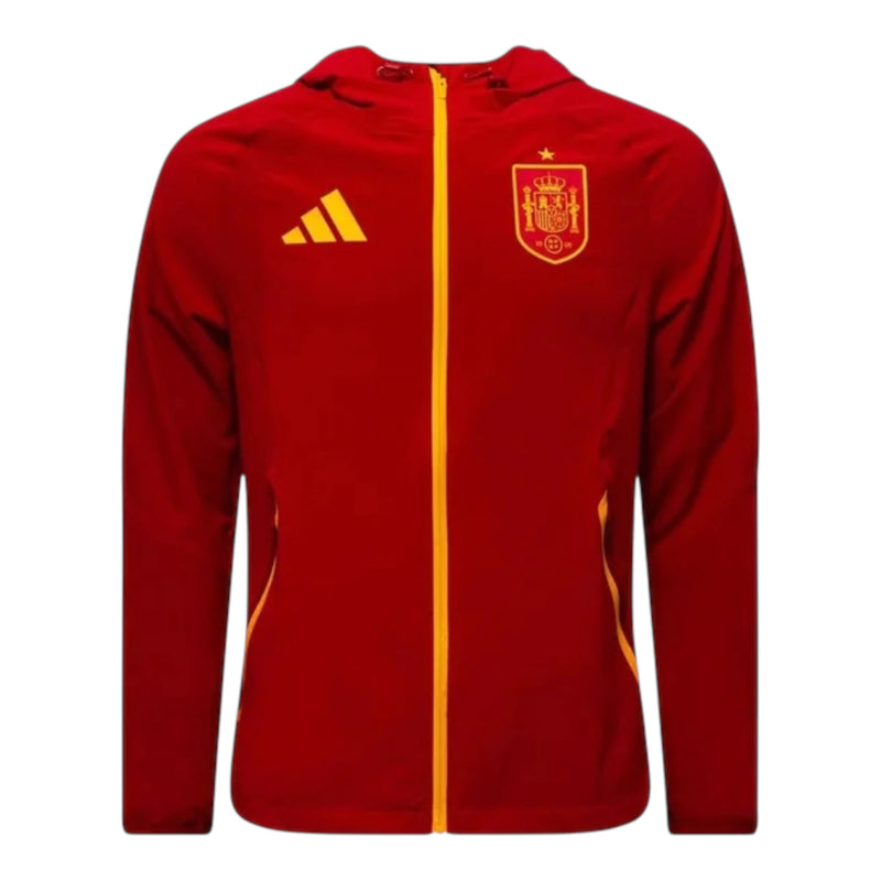 Jaqueta Corta-Vento Seleção Espanha 26/27 - Masculina Adidas - Vermelha com detalhes em amarelo